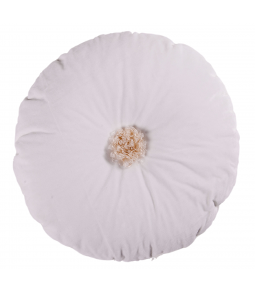 Cuscino rotondo decorativo realizzato in bellissimo velluto di colore bianco