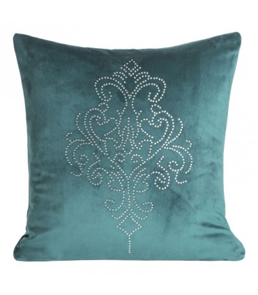 Cuscino in Velluto Color Tuchese con Decorazione Disegno Damasco in Cristalli