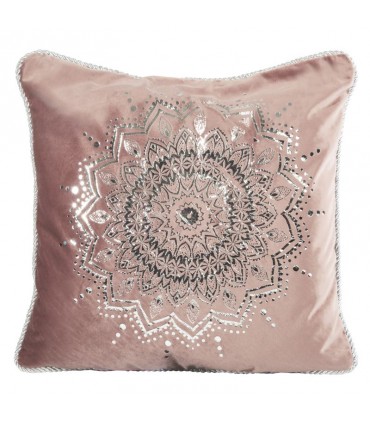 Coussin en Velours Rose orné d'un Imprimé Argent
