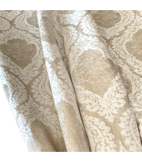 Rideau Jacquard Paris, Crème - Nuances Champagne avec un Beau Motif Blanc