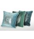 Turquoise Velvet cushion decorated with a Silver print