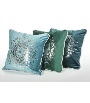 Coussin en Velours Vert orné d'un Imprimé Argent