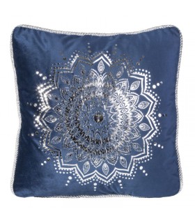 Blue Velvet cushion decorated with a Silver print