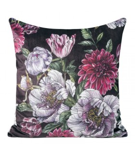 Cuscino in velluto color viola : rosa con stampa floreale