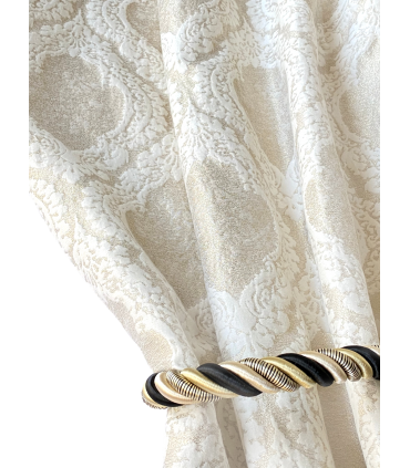 Jacquard, Double Rideau Paris, Crème - Tons Champagne avec un Beau Motif Blanc