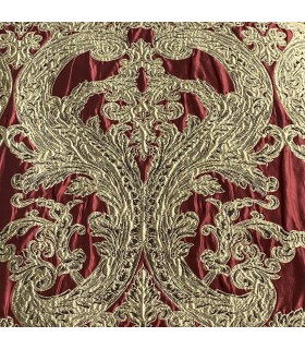 Magnifique rideau double Jacquard en bourgogne et or