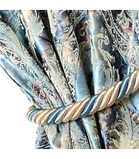 Rideaux de Luxe en Velour Nicole, mélange de couleurs: turquoise, bleu, crème