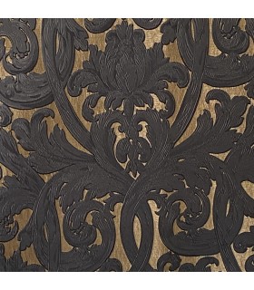 Tissu en Jacquard de Couleur Or et noir, motif Baroque, coll. Bellezza Noir