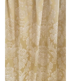 Tissu en jacquard de coton couleur or avec motif blanc classique