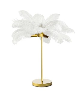 White, Modern Table Lamp with natural feathers