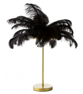 Black, Modern Table Lamp with natural feathers