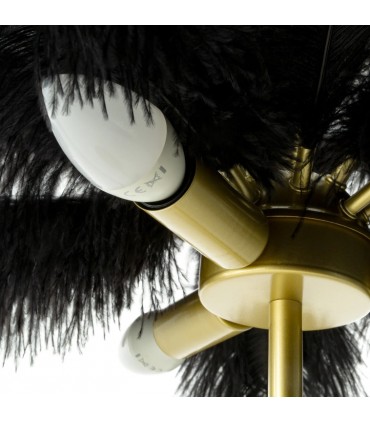 Lampe de Table Moderne Noire avec plumes naturelles