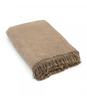 plaid beige a spina di pesce, coperta beige con frange, coperta in cotone