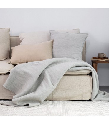 Couverture Chaud en Laine avec Frange Couleurs Neutres 130x170cm Coll. Savana Gris Clair
