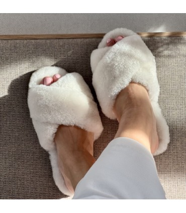 Pantofole da Donna Eleganti in Pelle di Pecora Zen Panna N°37