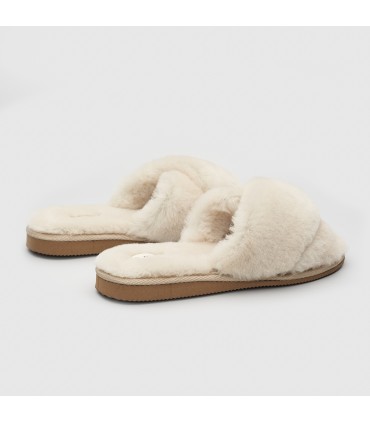 Pantofole da Donna Eleganti in Pelle di Pecora Zen Panna N°37