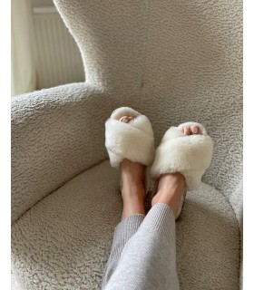 Chaussons Elégantes en Peau de Mouton pour Femmes Zen Crème  N°37