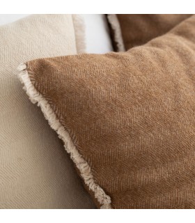 Warm and Soft Wool Cushion with Fringe 60x40cm Coll. Savana Hazelnut