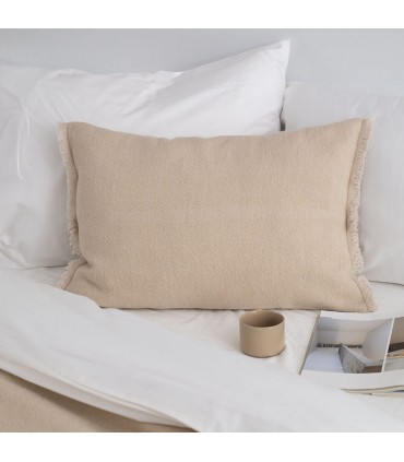 Warm and Soft Wool Cushion with Fringe 60x40cm Coll. Savana Cream