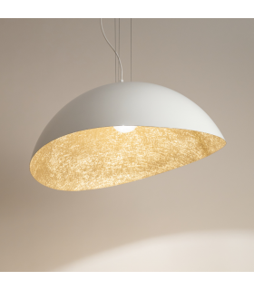 Lampada a Sospensione per Interni Moderni Collezione Onda Media Colore Bianco/Oro