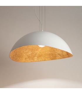 Lampada a Sospensione per Interni Moderni Collezione Onda Media Colore Bianco/Rame