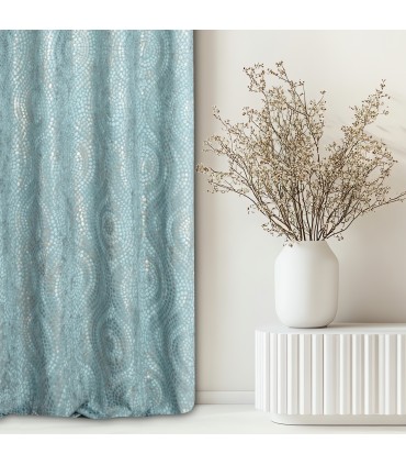 Eyelet, Velvet Curtain CAPRI with modern pattern 130x250cm Green / Mint